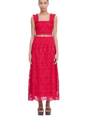 NEW Hill House Lace Top & Skirt SET. Cerise Lace. M. NWT.